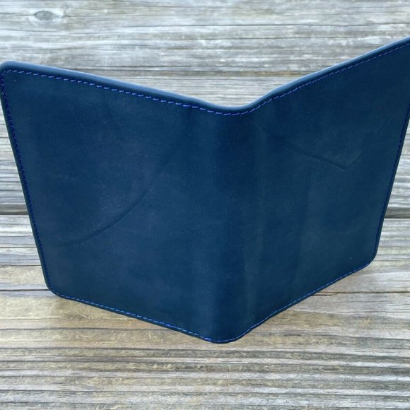 Leather Wallet Bi Fold Blue Card Holder Unisex Purse Handmade Genuine Leather - Picture 6 of 12